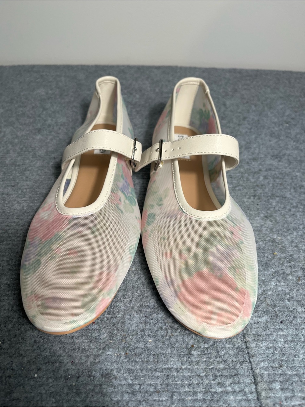 Steve Madden Floral Mary Jane Flats in Cream with Pastel Accents